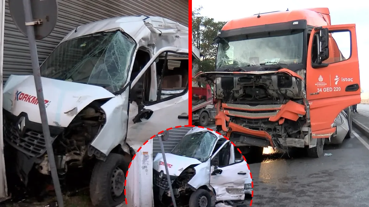 Ümraniye'de servis minibüsü İBB atık kamyonuyla çarpıştı: 2 yaralı
